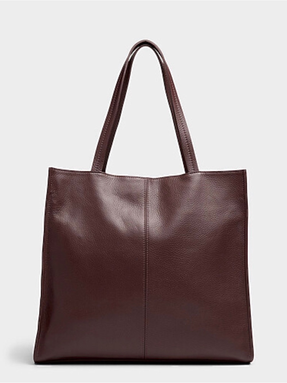 Simons Large Square Burgundy Pebbled Leather Tote